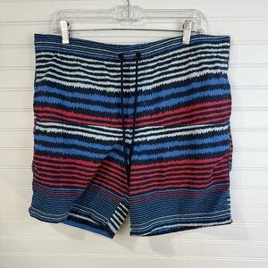 Columbia men’s lakeside Leisure blue & red striped swim trunks. Size Medium